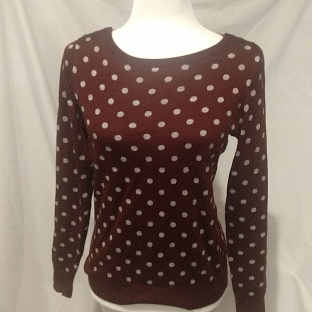 Loft maroon grey dot lightweight sweater
